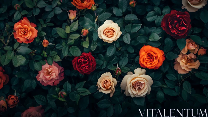 Lush Rose Garden Composition with Jewel Tones.