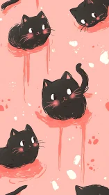 Floating Black Cats Swimming Through Rose-Tinted Dreamscapes