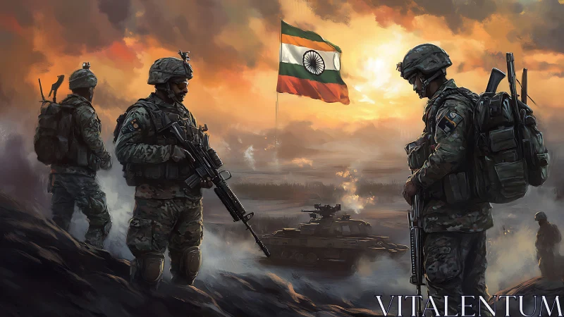 Sunset steel guards the tricolor in a storm of rising smoke