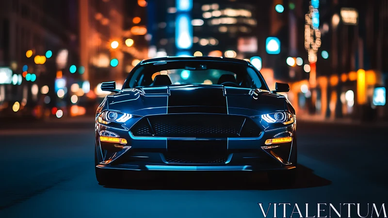 Nocturnal performance coupe under neon bokeh illumination.