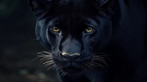 Luminescent Gaze: Midnight Panther's Golden Eyes.