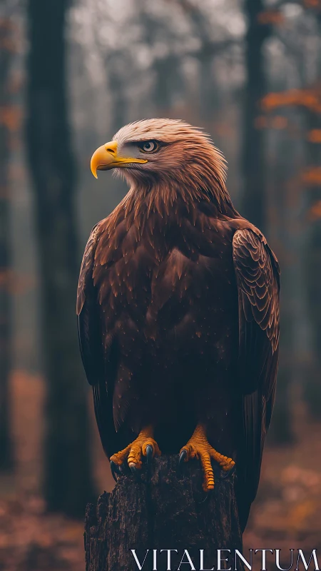 Raptor morphology study on perch within shallow forest bokeh.