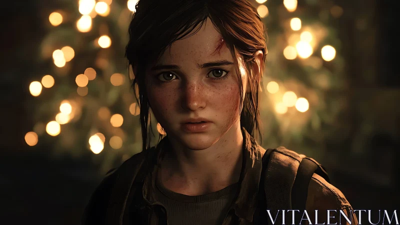 Wounded young survivor glows against fractured golden lights.