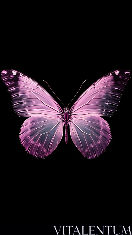 Symmetrical magenta butterfly with high-contrast optical profiling.