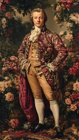 Rococo dandy blooms amid baroque roses and velvet dusk.