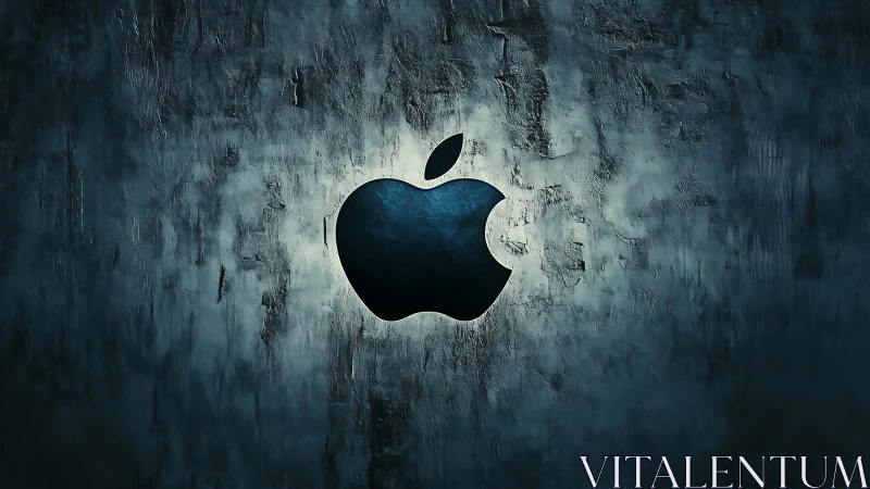Weathered Concrete Surface with Apple Logo Cutout and Teal Lighting