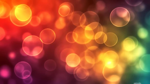 Soft glowing bokeh lights drift across a warm rainbow haze