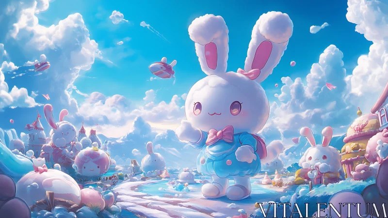 Cumulus bunny megastructure in pastel aerostat village.