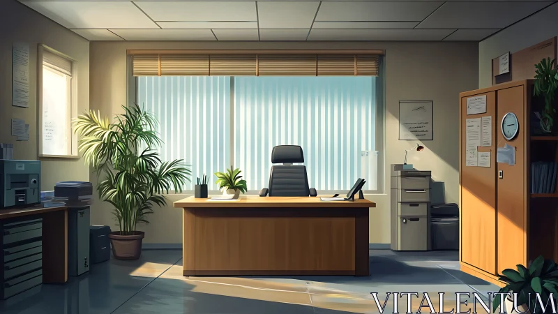 Sunlit corporate office desk with organized workspace layout.