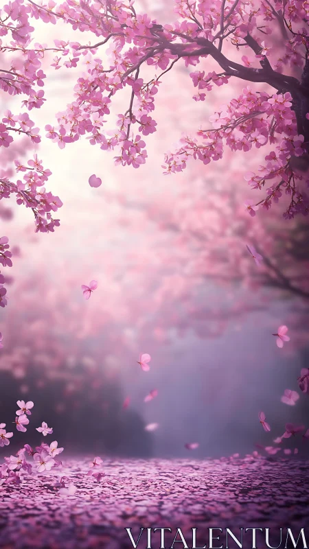 Pink Blossoms in Soft Focus: Ethereal Floral Composition with Falling Petals