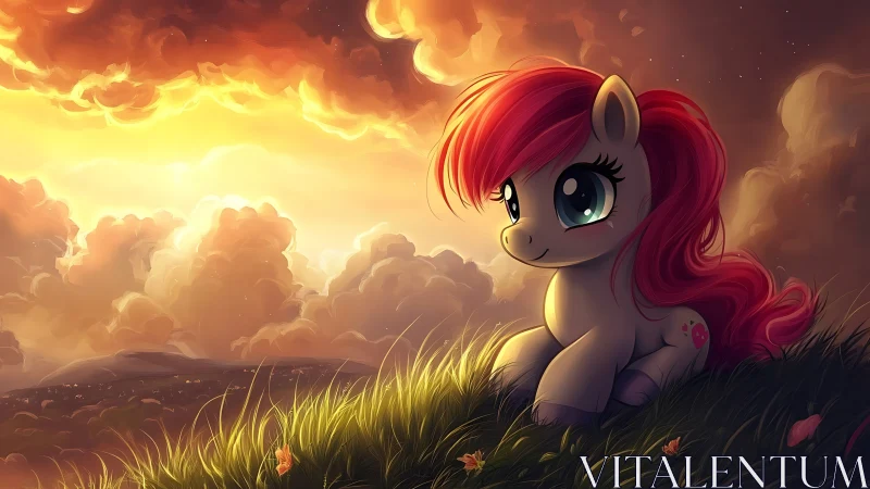 Gentle pony daydream under a glowing storybook sunset.