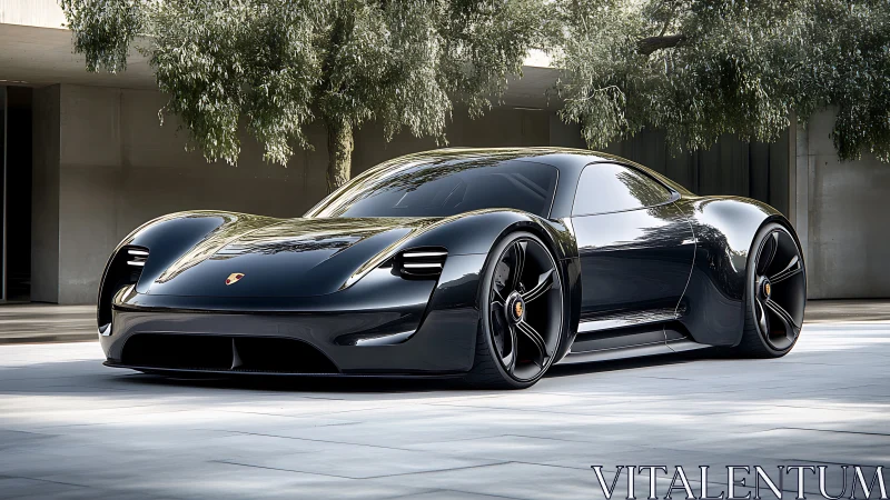Low-slung black electric supercar with aero-optimized body surfaces