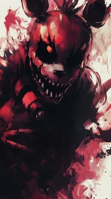 Demonic animatronic rabbit lunges through crimson shadows.