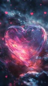 Luminous Crystal Heart Glowing in Atmospheric Twilight