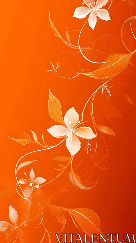 White and gold floral botanical design on vibrant orange background