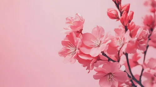 Pink Blossoms in Soft Focus Against Pale Background.
