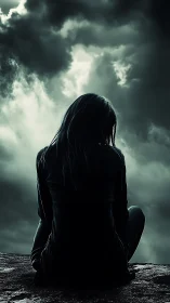 Storm-lit silhouette of lone seated figure in contemplation.