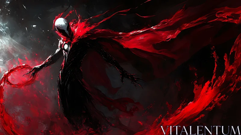 Storm of crimson power around a mysterious dark figure.
