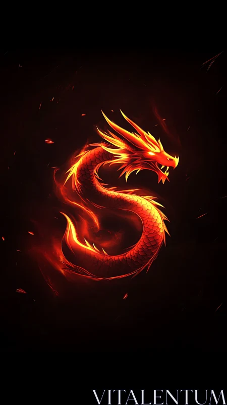 Coiled fire dragon emblem in molten red energy glow.