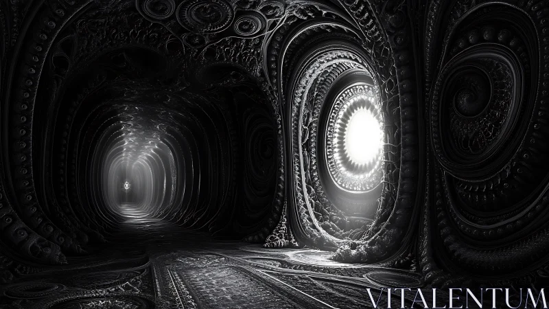 Luminescent portal humming in a cavern of clockwork shadows.