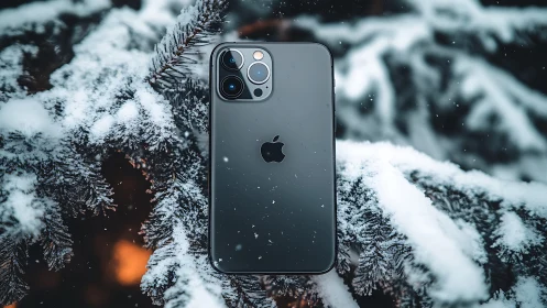 iPhone 12 Pro in Winter Forest Setting with Snow