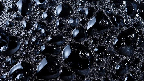 Dark liquid surface shows clustered reflective macro bubbles