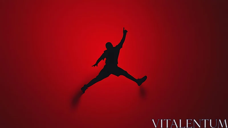 Silhouetted athlete midair against red gradient minimalist field