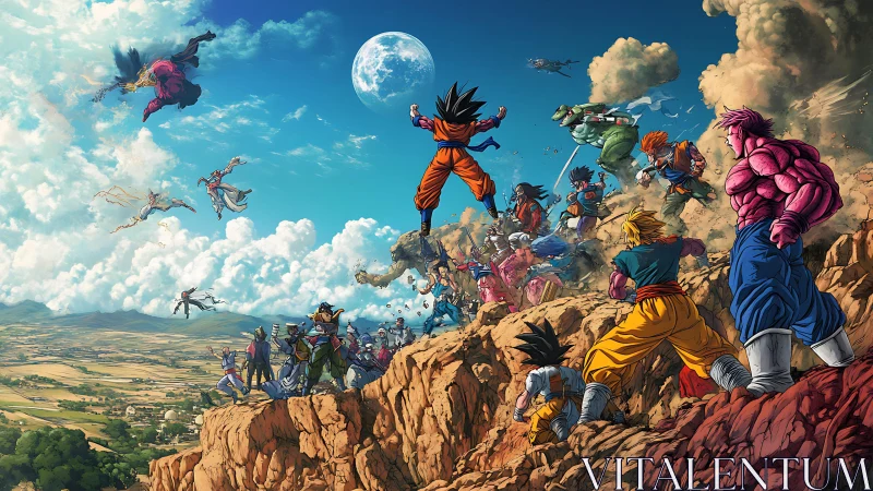 Legendary warriors surge across rocky cliffs toward battle