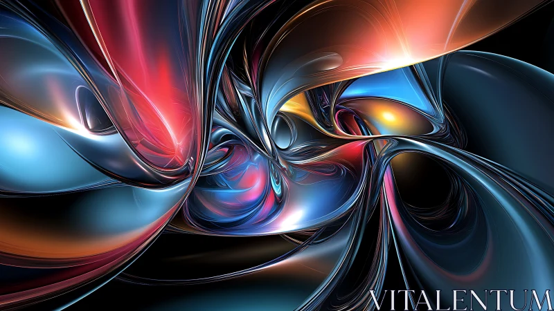 Chromatic metallic ribbons curve around a radiant vortex core