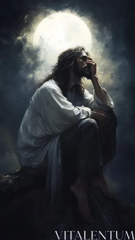 Moonlit figure sits in deep, gentle contemplation tonight