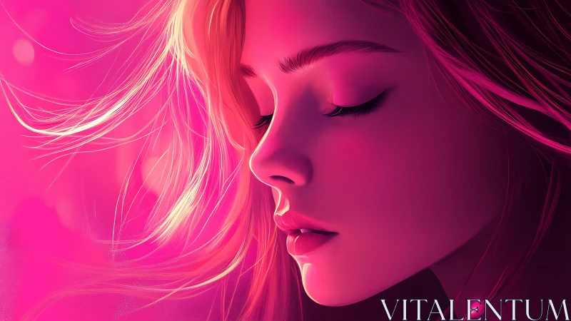 Sunlit silence in pink: a dreamy portrait in soft glow.
