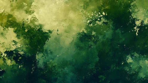 Soft forest daydream in drifting greens and golden light.