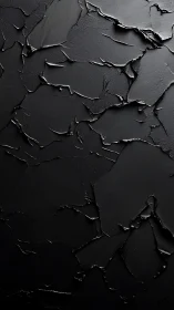 Macroscopic black impasto strata with reflective micro-sheens.