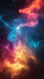 Colorful nebula-like gas plumes swirl through dark space