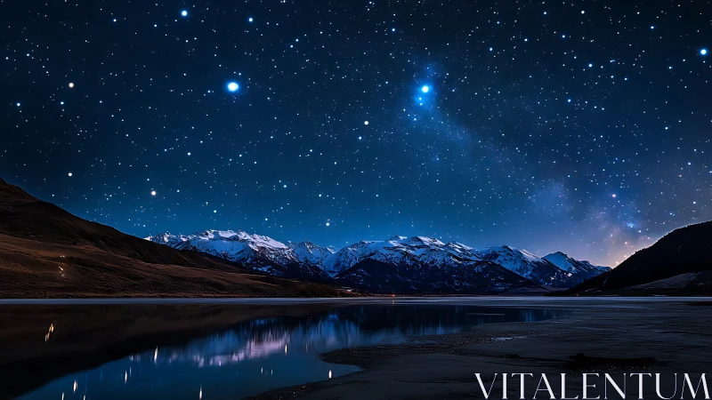 Midnight mountains rest quietly under a sparkling starry sky