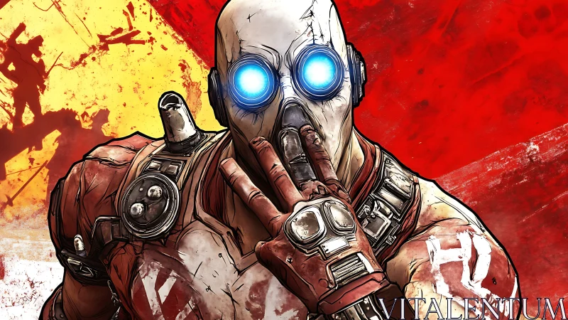 Masked psycho warrior with glowing eyes amid red chaos