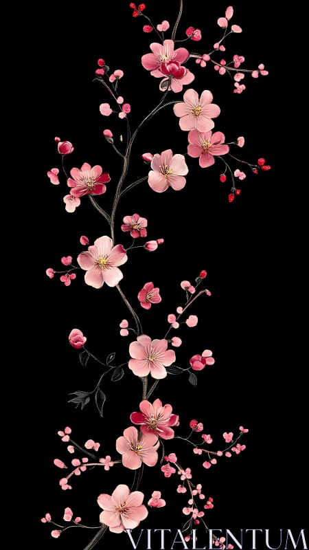 Cherry Blossoms Branch with Pink Blooms.