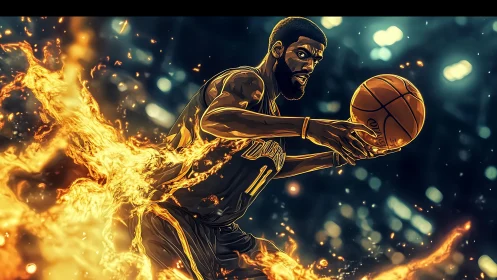 Flaming point guard blazes through neon night court dream