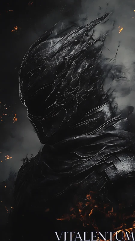 Shadowforged knight listens to embers whisper in the dark