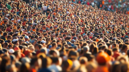 Dense outdoor crowd packed tightly in warm evening light.