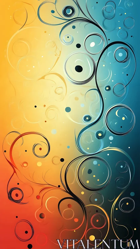 Digital abstract swirl composition with warm–cool gradient field.