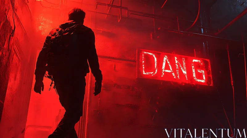 Neon alley encounter lit by a bold red DANG sign.