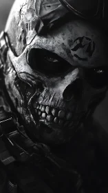 Grinning skull tactician studies the night through cracked armor