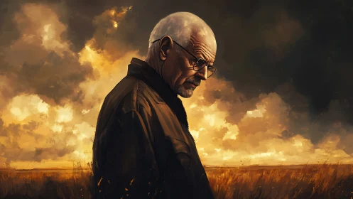 Golden hour quiets an elderly man lost in deep thought