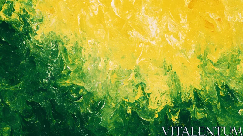 Vivid Abstract Painting with Swirling Yellow and Green Strokes.
