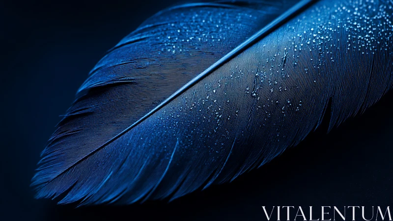 Macro study of blue feather microdroplets under low key light.