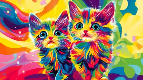 Stylized feline face rendered with multi-color geometric color blocking.