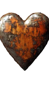 Weathered Metal Heart Against White Background Symbolizing Resilience