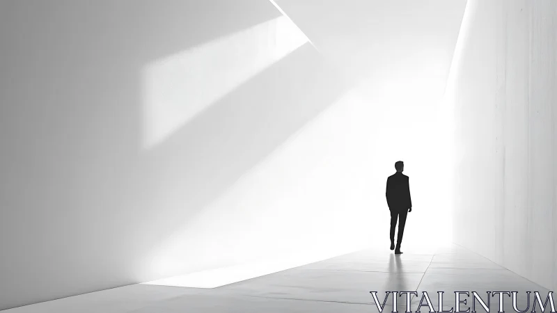 A Solitary Figure Walks Through a Minimalist Corridor