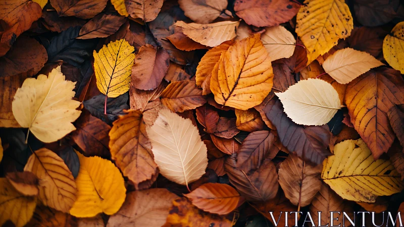 Overlapping autumn foliage in warm ochre and amber hues